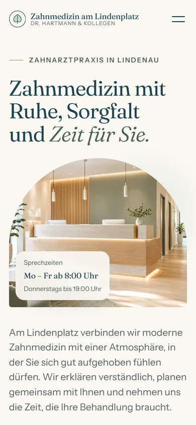 Startseite von Zahnmedizin am Lindenplatz auf dem Handy